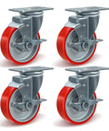 4 Inch Heavy Duty Caster Wheels Set Of 4 With Brakes 1600 Lb Load Capacity Polyurethane On Cast Iron Tread Workhorse visible