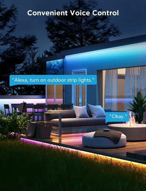 Outdoor LED Strip Lights 98.4 Feet Smart RGBIC Tape Lights for patio with app and voice control at night