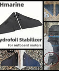 Doel Fin Hydrofoil Stabilizer for Outboard Motors and Stern Drives, shown on boat with Mercury engine, improves fuel economy.
