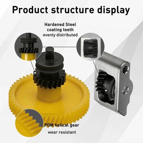 Extruder Gear Assembly For 3D Printer Filament Drive Transmission Replacement with durable metal gear and shaft components.