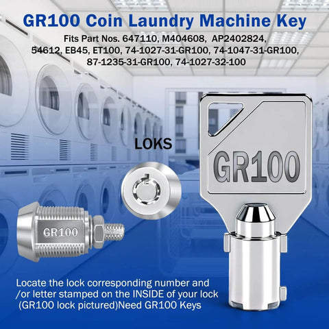 Tubular Key Set Of 5 For Greenwald And Speed Queen Commercial Washers And Dryers Go To Replacement Keys For Coin Operated Laundry Machines Durable Anti Rust Construction Fits Multiple Model Numbers with GR100 coin laundry machine key.