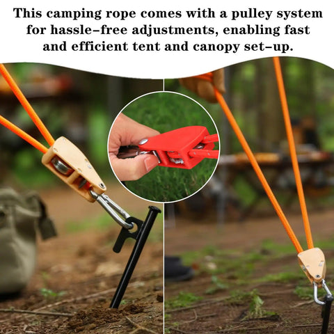 Two Pack High Strength Pulley Camping Ropes With Adjustable Windproof Ratchet Straps for quick tent and canopy setup
