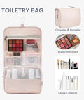 Hanging toiletry bag from 10 Piece Packing Cube Set For Travel With Anti Tear Luggage Organizer, showing compartments and cosmetic items.