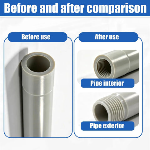 Before and after comparison of pipes treated with Heavy Duty Integrated Internal And External Pipe Threading Tool Set.