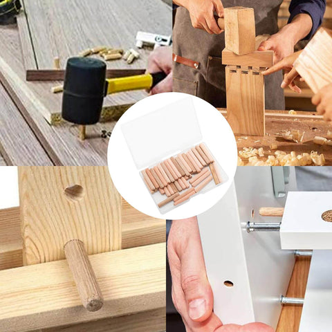 48 Pieces Wood Dowel Pins 5mm By 30mm Fluted Beveled Ends Dowels for Shelf Support and Woodworking projects in use