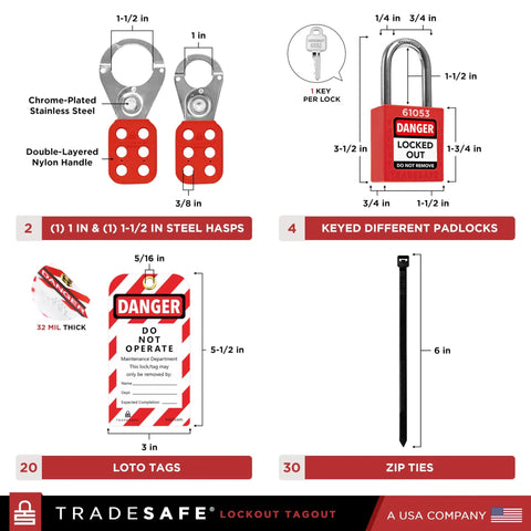 OSHA Compliant Pro Grade Electrical Lockout Tagout Kit With 34 Devices All In One Bundle Includes Hasps and Padlocks
