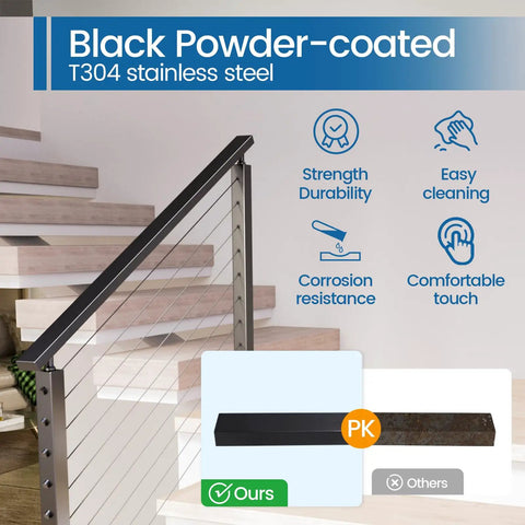 Black Stainless Steel Cable Railing Handrail Built Tough 6 Ft 6 In Rectangular Top Rail For Cable Railing System Indoor Outdoor