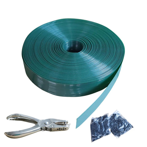 Chain Link Fence Privacy Slats Tape Roll 250 Ft By 0.15 Ft Includes 200 Fasteners And Punch Tool UV Inhibited Green Polyethylene