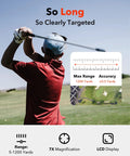 Golf Rangefinder With Slope Switch And Magnetic Mount For Easy Yard Reads with 1200 Yard Range in use by a golfer