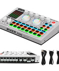 Live Sound Card With Lit RGB Lighting Effects Noise Reduction And Pro Audio Mixer Metal Body And Indicator Panel