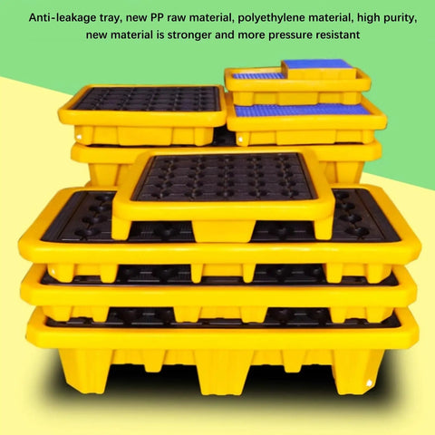 Stacked oil spill containment trays for warehouses, modular polyethylene pallet with drain, leakproof anti-slip platform