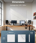 Dimensions of Heavy Duty Acoustic Sound Absorbing Honeycomb Wall Panels with coverage area displayed in a home office setup.