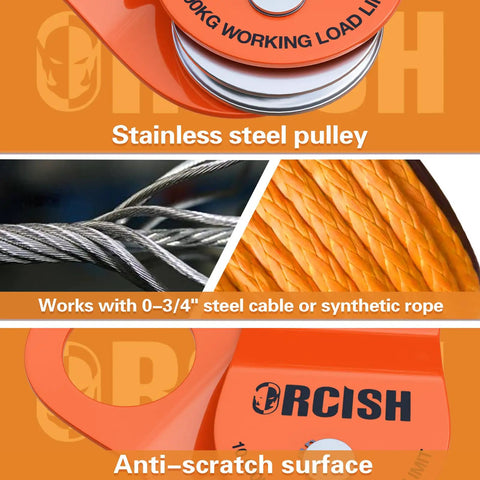 10 Ton Snatch Block and Tackle Pulley System Delivers 22,000 Lbs Capacity for Beefed Up Offroad Recovery, Works With 0-3/4 Inch Rope