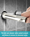 Shower Valve Socket Wrench Set With Bar Handle For Tub And Shower Valve Removal, 5-Piece SAE Kit, used on tile wall