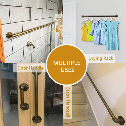 Heavy Duty Wall Mounted Grab Bar And Non Slip Handrail For Indoor Outdoor Steps And Baths, 19 Foot Safety Railing in use as stairs handrail.
