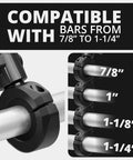 All Metal Motorcycle Phone Mount With 20MAXX Vibration Dampening Spring Cradle, Universal Clamp showing bar size compatibility
