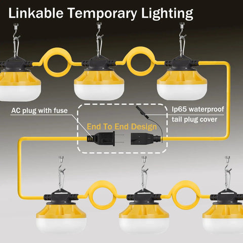 Heavy Duty 120Ft LED Construction String Lights With 12 Waterproof Bulbs, Linkable Up To 8 Sets, industrial hooks for jobsite use