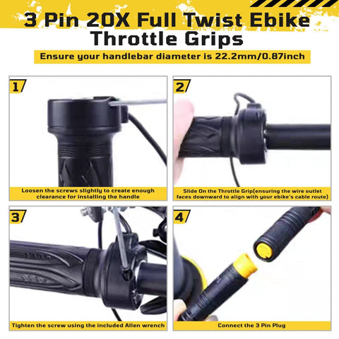 3 Pin XLR Male Full Twist Ebike Throttle Kit For 12V 72V Electric Bikes And Scooters, 7/8 Inch Handlebar Fit, Durable Throttle Grips For E-Bikes, Folding Mountain Bikes, Motos And More