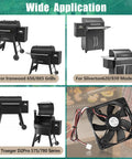 Pellet Grill Induction Fan Motor Replacement 11925SA 12R BU For D2 Pro 575 780 And Ironwood 650 885 Oven Circulation Fans Black 12V 0.86A Beefed Up Airflow For Quiet Even Heating. Various compatible grill models in background.