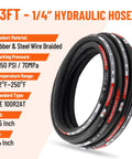 Racewill hydraulic hose bundle, 33 ft, 1/4 in ID, rubber and steel braided, black hoses with 16 fittings.