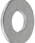 Steel flat washer with zinc plating; 1/4 in ID, 9/16 in OD, 0.049 in thick.