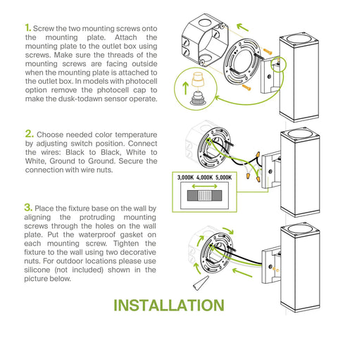 Installation steps for No Brainer Dusk To Dawn Outdoor Wall Light Fixture 9W LED 1000 LM Bronze Cylinder Up Down Waterproof Sconce