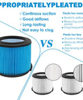 VF3500 Fine Dust Filter Replacement For Rigid Wet Dry Shop Vacuums showing pleated filter comparisons