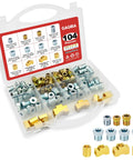 Premium 104 Piece Brake Line Fitting Kit Covers 3/16 And Quarter Inch Tubing With Corrosion Resistant Brass Nuts Unions And Tees For Quick Car Fixes. Open organizer with brass and steel brake line fittings.