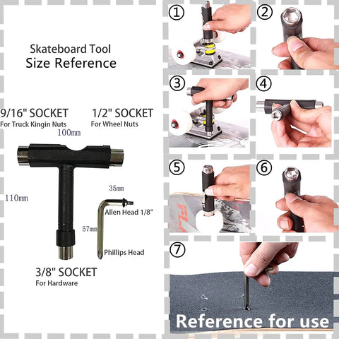 All In One Skate Tool Kit With T Type Allen Key And L Type Phillips Head Wrench Abrasive Cleaning Cube Replacement Longboard Gloves