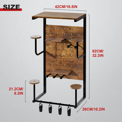 Ride Ready Wall Mount Helmet Holder For Motorcycle Gear Display Rack With Four Glove Clips, dimensions shown in cm and inches