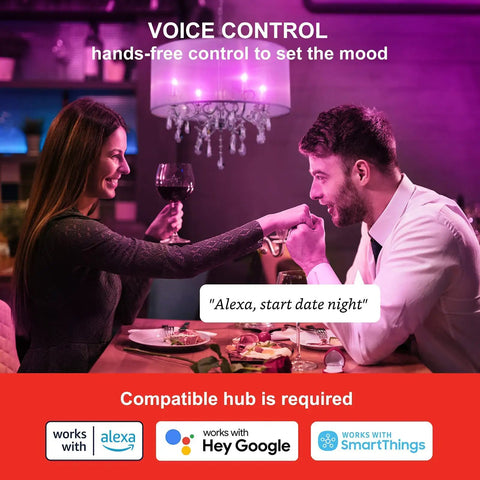 Couple using Zigbee Smart Candelabra Bulbs 6 Pack Hub Required Dimmable Multicolor E12 LED Candle Light Bulbs 450 Lumen 40W