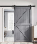 Grey Wood Sliding Barn Door With Rustic Farmhouse Style Premium Spruce Construction For Elegant Home Decor Smooth Gliding Hardware Included Space Saving Design Perfect For Closets And Rooms