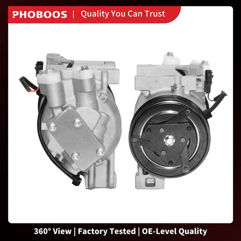 Keep Your Daily Driver Chillin And Stress Free With This Heavy Duty AC Compressor With Clutch Built For Nissan Altima And Rogue SL SV Models L4 2Point5 Gas Engines Straight Bolt Up Direct Fits Great, showing 360° view of AC compressor.