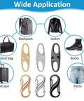 Keep Your Gear Safely Locked Down With This Kickass 21 Piece Anti Theft Lock Combo Featuring Heavy Duty Zipper Guards For Luggage Purses Boots And All Outdoor Adventures, showing various applications on bags and clothing.