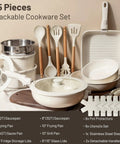 Nonstick Ceramic Pots And Pans Set With Detachable Handles, 25-Piece Stackable Cookware For RV And Small Kitchens displayed