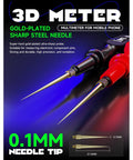 Top Notch Ergonomic Digital Multimeter With Big Bright Screens Auto Shutdown And High Accuracy Voltage Current Capacitance Testing For All Electric Gigs showing gold-plated sharp steel needle tips.