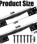 Two Pack Heavy Duty Cast Iron Barn Door Handles Nine And Three Quarters Inches Rustic Gate Pulls For Garage Outdoor Closet Interior Black Tough As Nails Durable Rust Resistant Long Cabinet Handles with screws and dimensions.