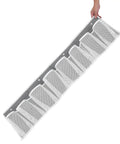Compact Mesh Shoe Storage Hangs Beside Bed With 4 Hooks For RV Camper And Home To Stash Sneakers And Boots While Keeping Floors Tidy with gray fabric and mesh pockets.