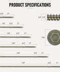 Product specifications for Heavy Duty Hex Head Wood Screws Size 14 By 4 Inch Structural Lag Bolts Carbon Steel Green Coated.