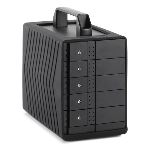 Heavy Duty Aluminum 5 Bay USB4 40Gbps External Drive Enclosure With Silicone Grip Sleeve, rugged design with handle
