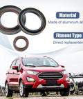 6DCT250 DPS6 Transmission Oil Seal Set for Ford vehicles, 3-piece aluminum kit, shown with red Ford EcoSport in background