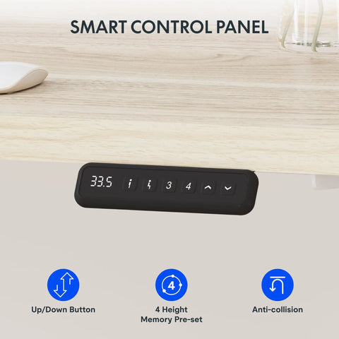 Smart control panel for Massive 63x47 Inch L-Shaped Electric Standing Desk with height adjustment settings.