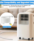 13 Foot Universal Dehumidifier Drain Hose With Cuttable Rubber Adapter And Clamp, shown next to dehumidifier