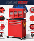 Heavy Duty 2 In 1 Detachable Tool Chest On Wheels With 10 Drawers Lockable Top Box And Bottom Cart A High Capacity Mechanic Organizer For Workshop Garage Adjustable Shelf Red Finish with product details