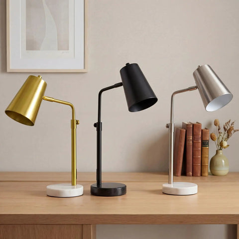 Gold Desk Lamp With LED Bulb Adjustable Brass Finish Metal Table Lamp With Marble Base Mid Century Modern Reading Lamp