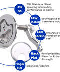 MX Boat Cam Latch, marine hatch hardware, 316 stainless steel, flush pull handle, back plate and fasteners, 2 pcs