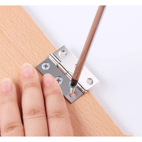 Legit 304 Stainless Steel Folding Butt Hinges Rock Solid Rust Proof Cabinet Door Connectors For Drawers Boxes And Windows Heavy Duty Mounting Screws Kit 3 Inch Size being installed with a screwdriver.