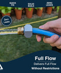 Garden Hose Repair Kit for Quick Leak Fix on Three Quarters and Five Eighths Inch Hoses, Easy No Tool Installation, Durable Brass Fittings, Fits Most Common Hoses, Fast Repair for Home Yard Watering, Trusted by Families in use showing connected hose with durable brass fitting and flowing water