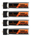 1S LiPo Battery Pack With Micro JST 1.25 Connector For Tiny Whoop Drones, 3.7V 300mAh 30C High-Discharge Cells, Plug-And-Go, 4 Pack