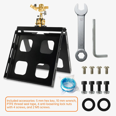 Serious Wildfire Prep Gotta Have This Rooftop Sprinkler With Real Deal Solid Copper 360 Adjustable Head And Tough Galvanized Steel Base For Knockout 3300 Square Foot Coverage All Around with included tools and accessories.